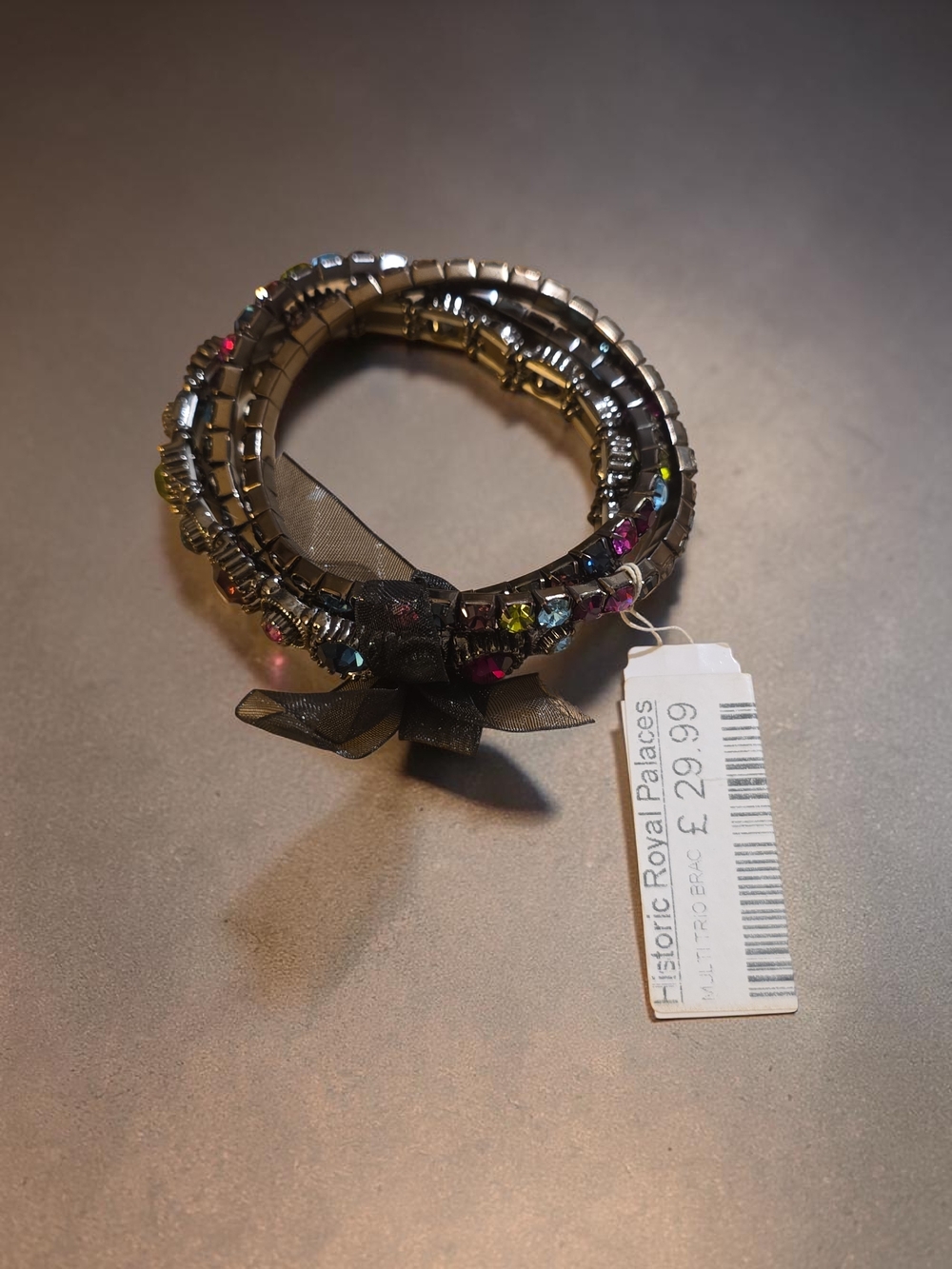 Multicolor Crystal Coil Bracelet with Black Ribbon